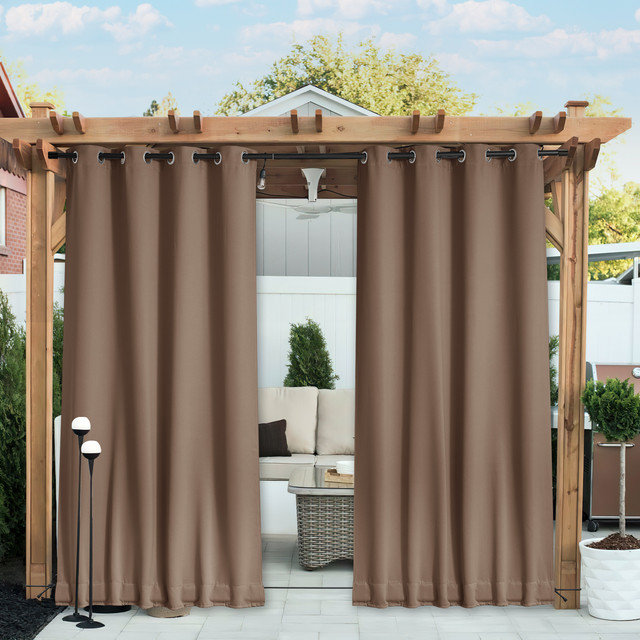 Outdoor Patio Curtains 2 Panels Windproof Top Grommet & Back Tab Bottom, Thermal Insulated Drapes Keep Privacy for Yard/Porch with Ropes for Fixed
