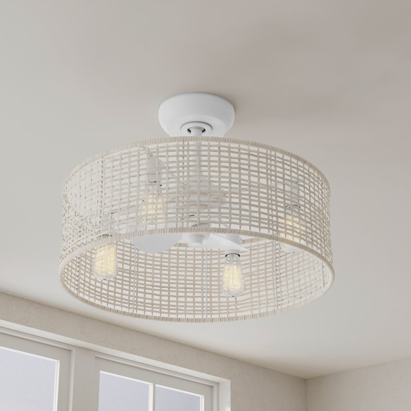 Ventilateur de plafond en cage à 3 pales de 25,25 po avec télécommande et ensemble d'éclairage inclus, Blanc