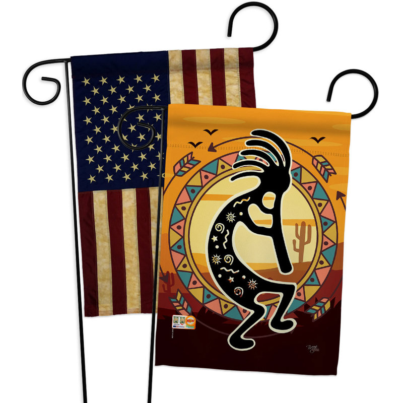 Drapeau de jardin en polyester 2 côtés Kokopelli
