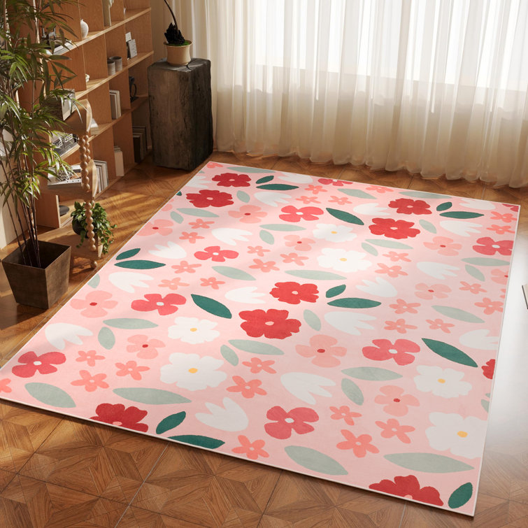 Retro Bloom Soft Floral Machine Washable Area Rug