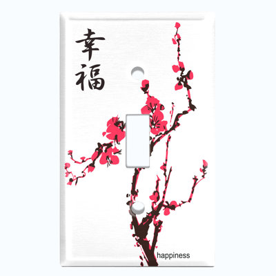 Sakura japonais, peinture murale, arbre, bonheur, 1 bande, interrupteur à bascule, plaque murale