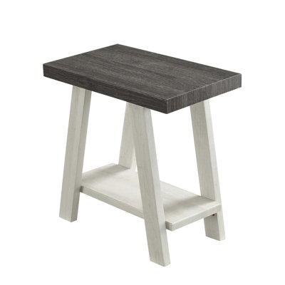 Table de bout avec tablette en bois à deux tons Athens, gris vieilli et beige, avec rangement supplémentaire et pieds évasés