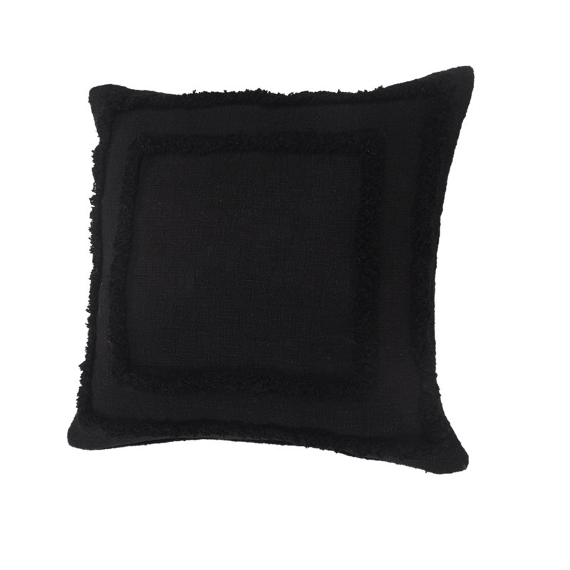 Casual Textured Border Cotton Pillow Set of 2, Black