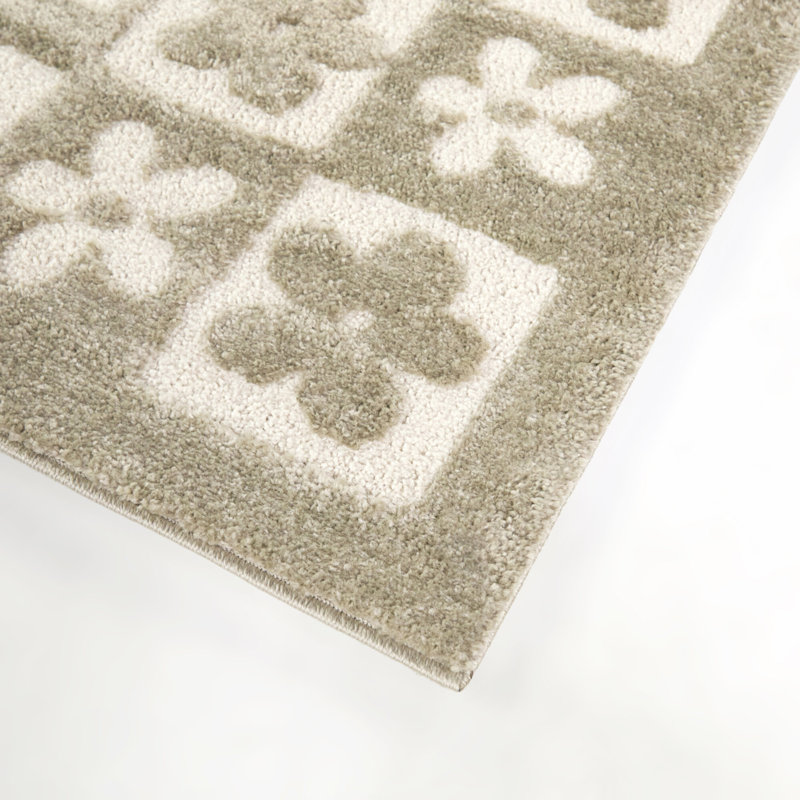 Matthes Grey Floral Checkered Area Rug, Rectangle 5'3" x 7'