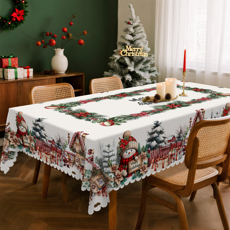 Nappe lavable en polyester motif bonhomme de neige pour décoration de Noël, 66" W x 86" L