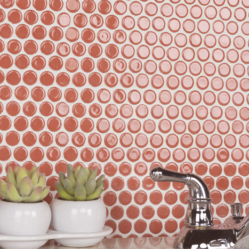 Hudson Penny Round .80" x .80" Porcelain Penny Round Mosaic Wall & Floor Tile, Vermilion