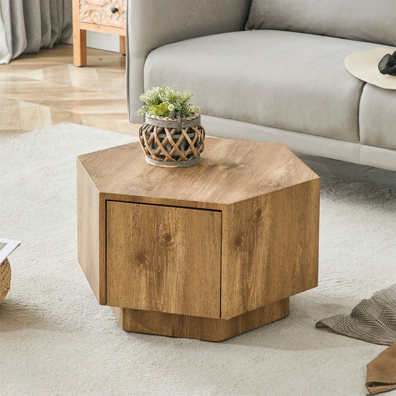 Table basse hexagonale simple et pratique en MDF avec tiroirs, idéale pour ajouter une touche unique à votre espace de vie