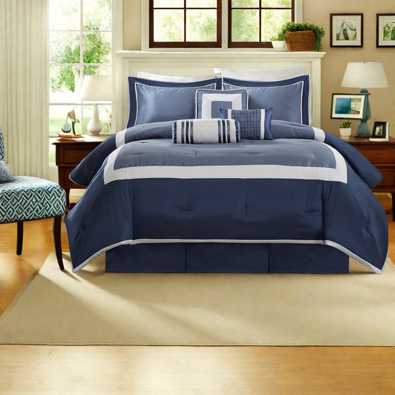 Elegant Navy Bedding Sets, Premium Polyester Comforter, Hotel Style For Home