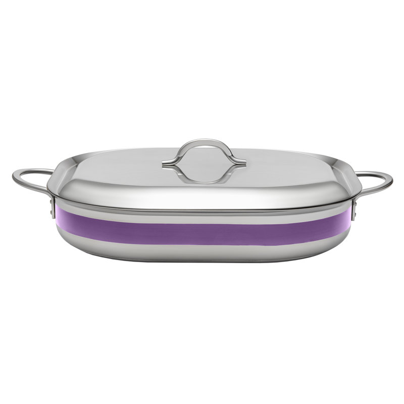 Bon Chef Stainless Steel Rectangle Braiser with Lid, 5 qt., Purple