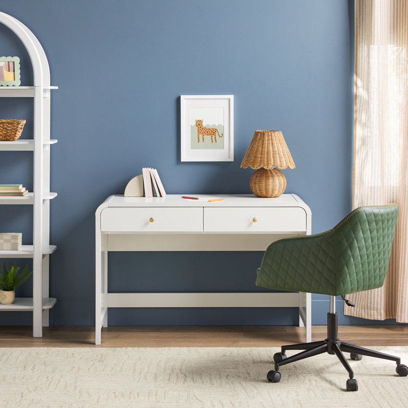 Yasirah Modern Curve Design Writing Desk, White