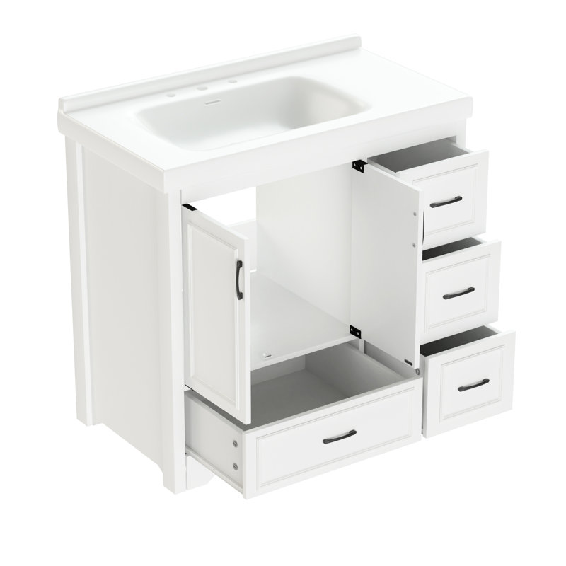 36-inch Bathroom Vanity, White, Practical Storage Compartments Functional Accessory