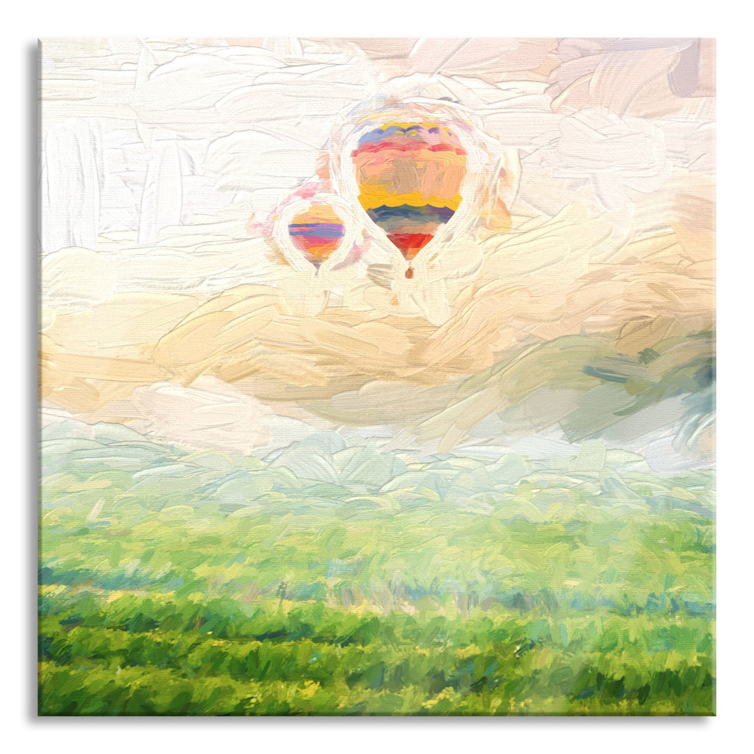 Glasbild Heißluftballon-Landschaft