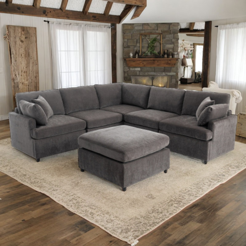 Shehorn Upholstered U-Shaped Sectional Symmetrical, Gray Polyester