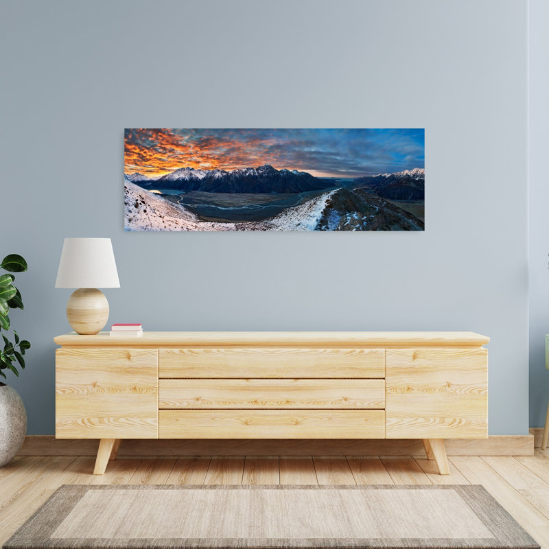 «Vibrant Alpine Sunset Dramatic Vibrant Abstract Landscape Mountain», art mural, H 48 po x l 16 po