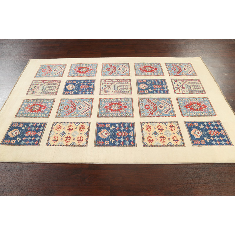 Tapis ivoire noué à la main de conception unique 5 pi 1 po x 7 pi 10 po