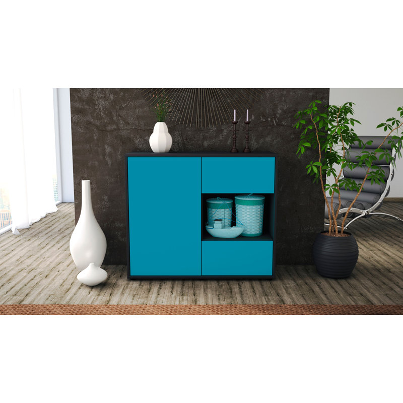 Quebec 92cm Sideboard, Anthracite/Turquoise