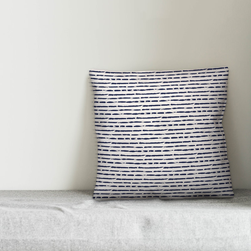 Geometric Throw Pillow, 20" x 20", White/Navy Striped 1