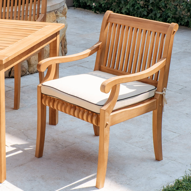 Summerton Teak Patio Dining Armchair with Cushion, Taupe with Black Piping