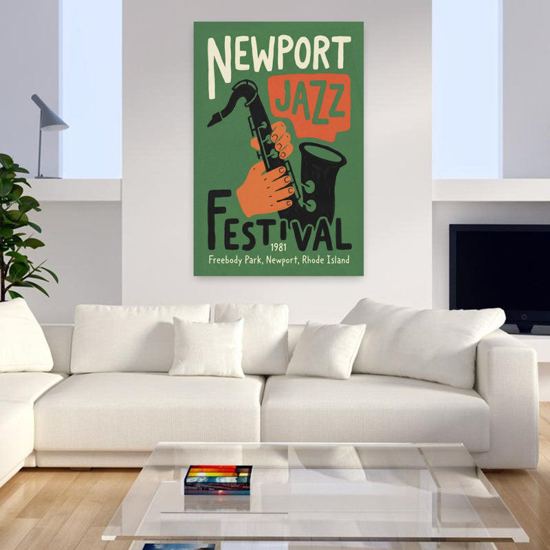 Art mural rétro rétro classique de Newport Jazz Festival, H 48 po x l 32 po