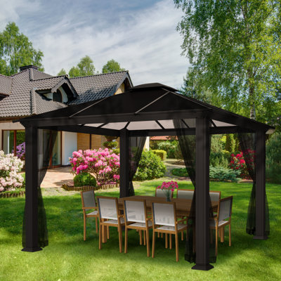Santa Monica Aluminum Patio Gazebo with Mosquito Netting -  Paragon-Outdoor, GZ3-1212BKAN