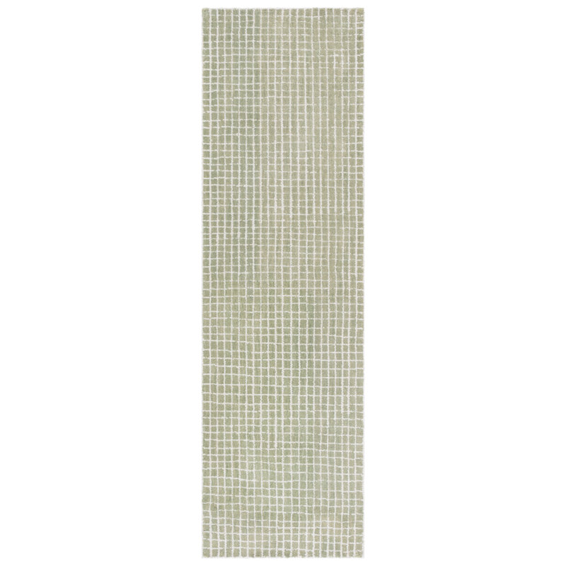 Genre 351 Hand Tufted Wool; Cotton Geometric Rug in Green/Ivory, Runner 2'3" x 8'