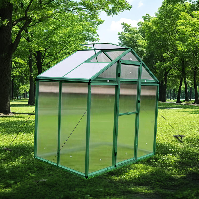 6X4 Ft Aluminum Greenhouse - Weather- Polycarbonate Cover Heavy Duty, Windproof, Blocking, Spacious Walk-In With Good Drainage System For Backyard Terrace Garden Panels All Season Use Excellent