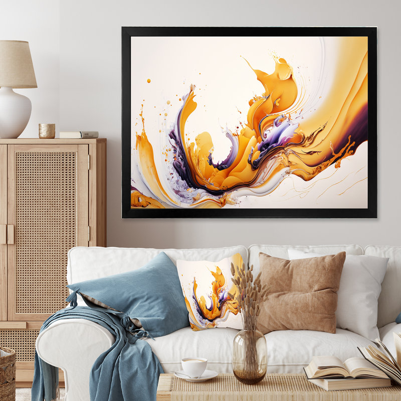 «White and Gold Fusion I», peinture sur toile, Impression noire sur toile encadrée, H 12 po x l 20 po x P 1 po