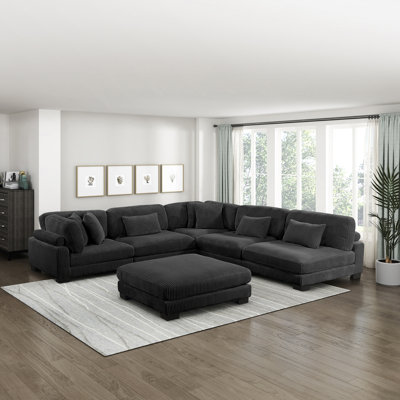 Brinsley 135" Modern Modular Sectional in Corduroy with Adjustable Back & 7 Pillows