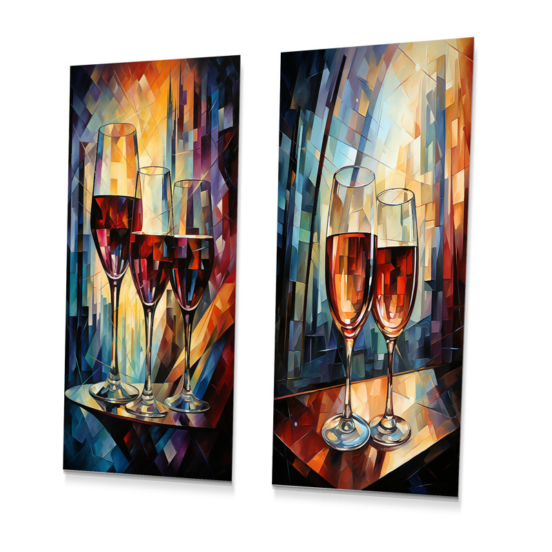 Toast Reflections - Ensemble de 2 décorations murales en métal vin et champagne, H 32 po x l 32 po