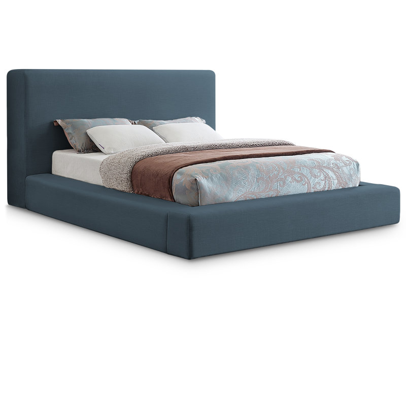 Ishia Upholstered Platform Bed, Full, Navy Linen