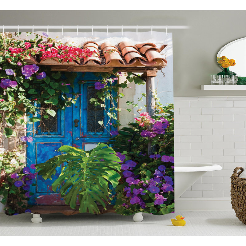 Rideau de douche rustique décorations et crochets, H 70 po x l 69 po