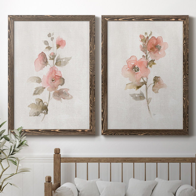 «Blush Sweetly I», ensemble de 2 reproductions d'art, H 20 po x l 17 po x P 1 po, Toile avec cadre en noyer