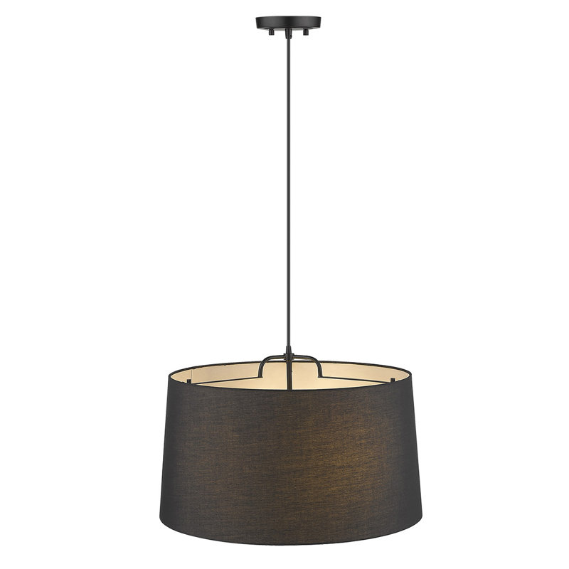 Lustre cylindrique unique / remarquable à 3 lumières Hatch, Noir mat
