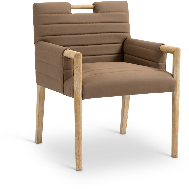 Aimee Vegan Leather Dining Arm Chair, Natural, Brown Vegan Leather