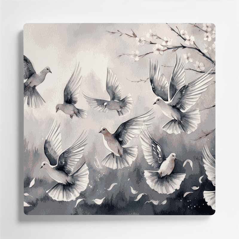 «Birds Mourning Dove», art mural en métal beige, H 144 po x l 144 po x P 0,05 po