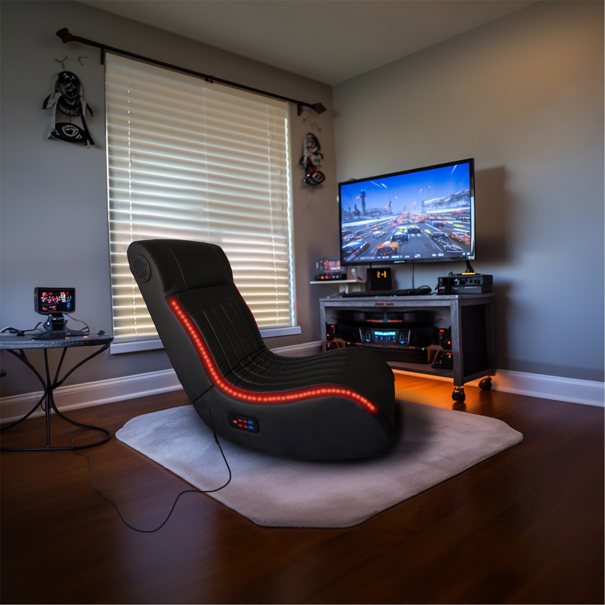 Inbox Zero Ergonomic Rocker Game Chair with Builtin Speakers and LED