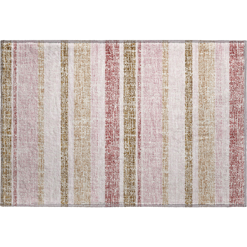 Premium Machine Washable Mayfield AMF2122 Striped Rug, 1'8" x 2'6", Pink