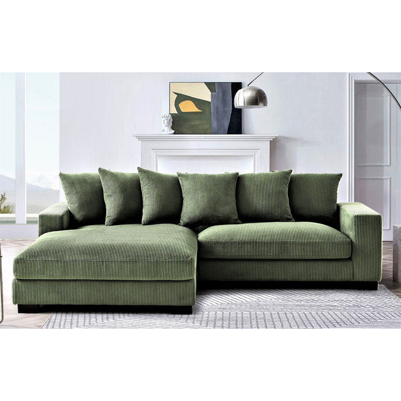 Luxe Oversized Two-Piece Left Facing Sectional Couches For Living Room, Left Hand Facing, Dark Green Corduroy
