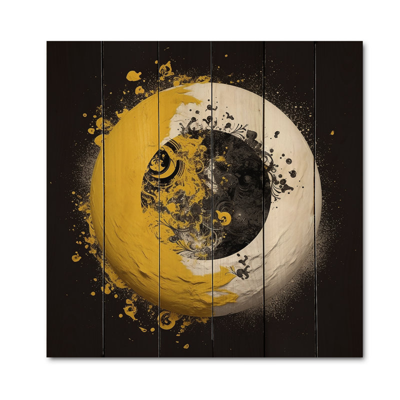 Yin et Yang jaune et blanc sur bois, H 15 po x l 15 po x P 0,78 po