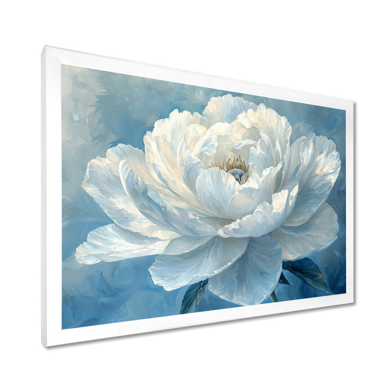 Art mural pivoines bleues et tranquillité - Coquelicots, H 30 po x l 40 po, Cadre simple blanc