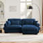 Over Size Modern Two-seater Sofa with Ottoman, Velvet 2-Seater with Round Bolster Armrests, With Waist Pillow and Throw Pillows, Small L Shape Sofa For Living Room, Reading Room Blue-107116984-119331397