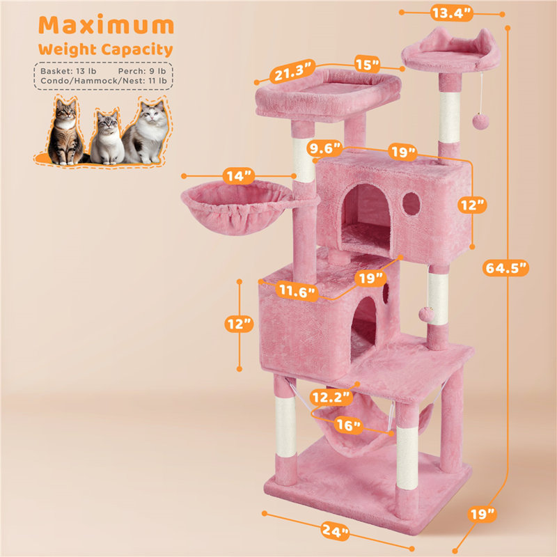 Multiple Level Cat Tree with Scratching Posts, Pink