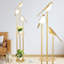 Lampe sur pied 1 pièce - Design Mid-Century avec lumières d'oiseaux réglables et tablette en bois - Structure en métal - Doré