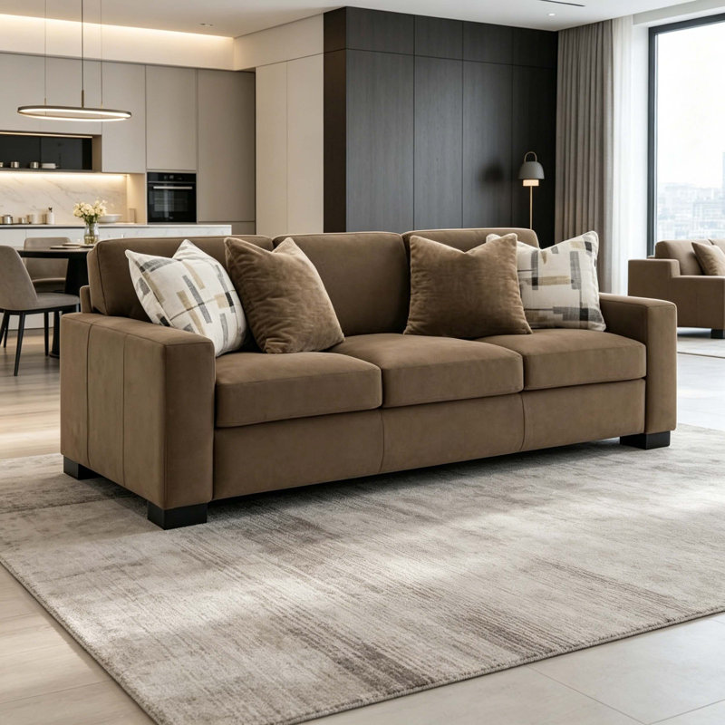 Darya Brown Suede Fabric Sofa w/4 Pillows
