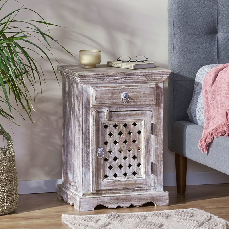 Table de chevet en bois avec 1 tiroir et 1 porte