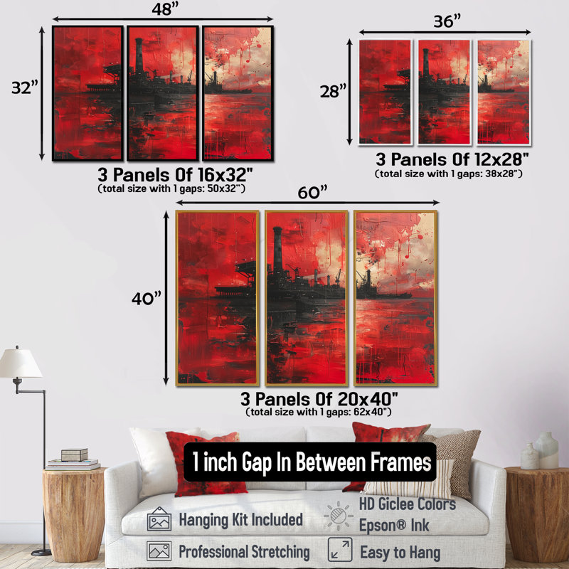 Lagan - Oil Rigs / Fields, ensemble d'art mural, Toile encadrée flottée blanche, H 28 po x l 36 po x P 1 po