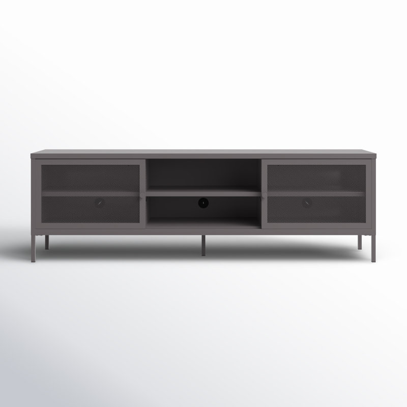 Aprel Metal TV Stand for TVs up to 65" with Perforated Metal Sliding Doors