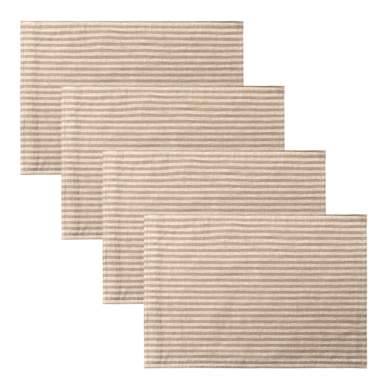 Ensemble de table rectangulaire rayé 100 % lin, Taupe