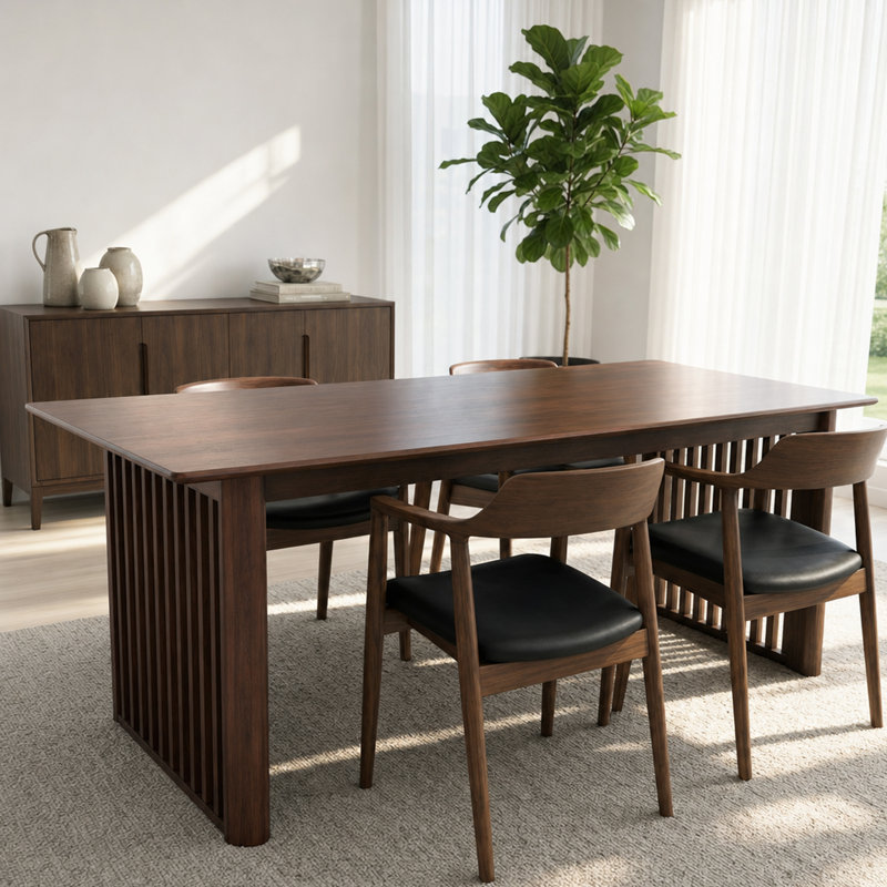 Camelot Sculptural Solid Wood Dining Table with Ribbed Slab Legs