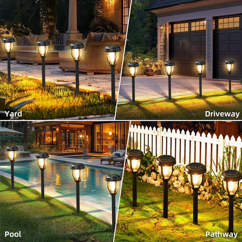 Paquet de 12 lumières de sentier solaires d'extérieur - Allumage / extinction automatique Dusk To Dawn, éclairage blanc chaud de 15 heures et plus, lumières de jardin imperméables pour la cour, la promenade, le patio et la pelouse
